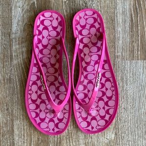 Coach "Lyra" Shiny PVC Jelly Flip Flop Pink Signature Logo Size 9